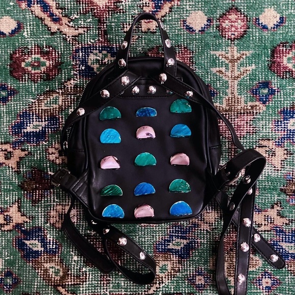 Custom “Tunisian Blues” Black Leather Moto Backpack main image 6
